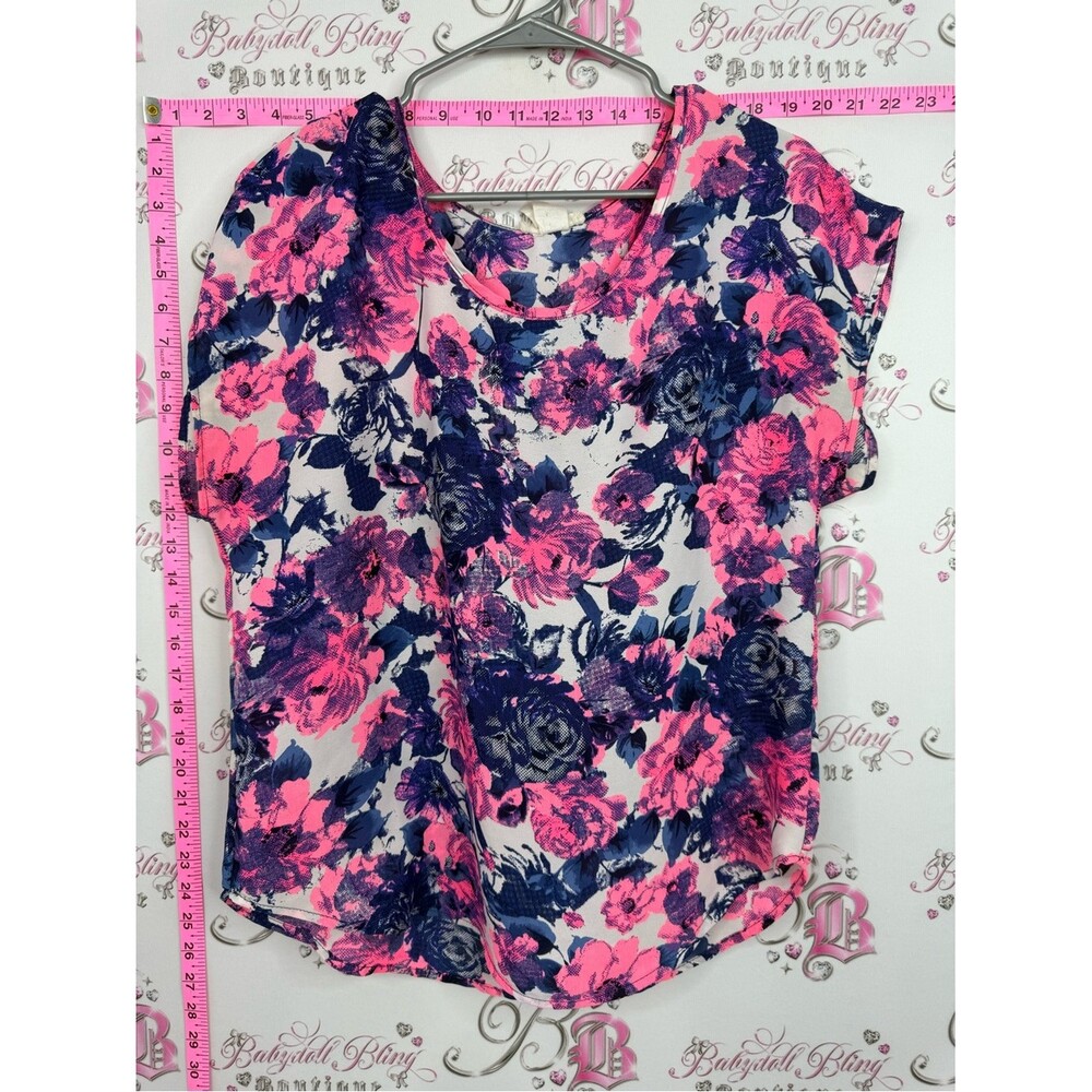 Poetry tshirt neon Pink & Navy Floral Short Sleeve Tee